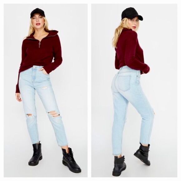 NWT SWS Denim Ultra High Rise Mom Distressed Jeans - Picture 1 of 10